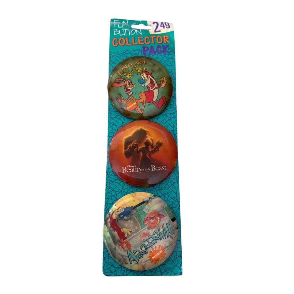 Beauty And The Beast & Nicktoons Collector Buttons Vintage 1992 Disney
